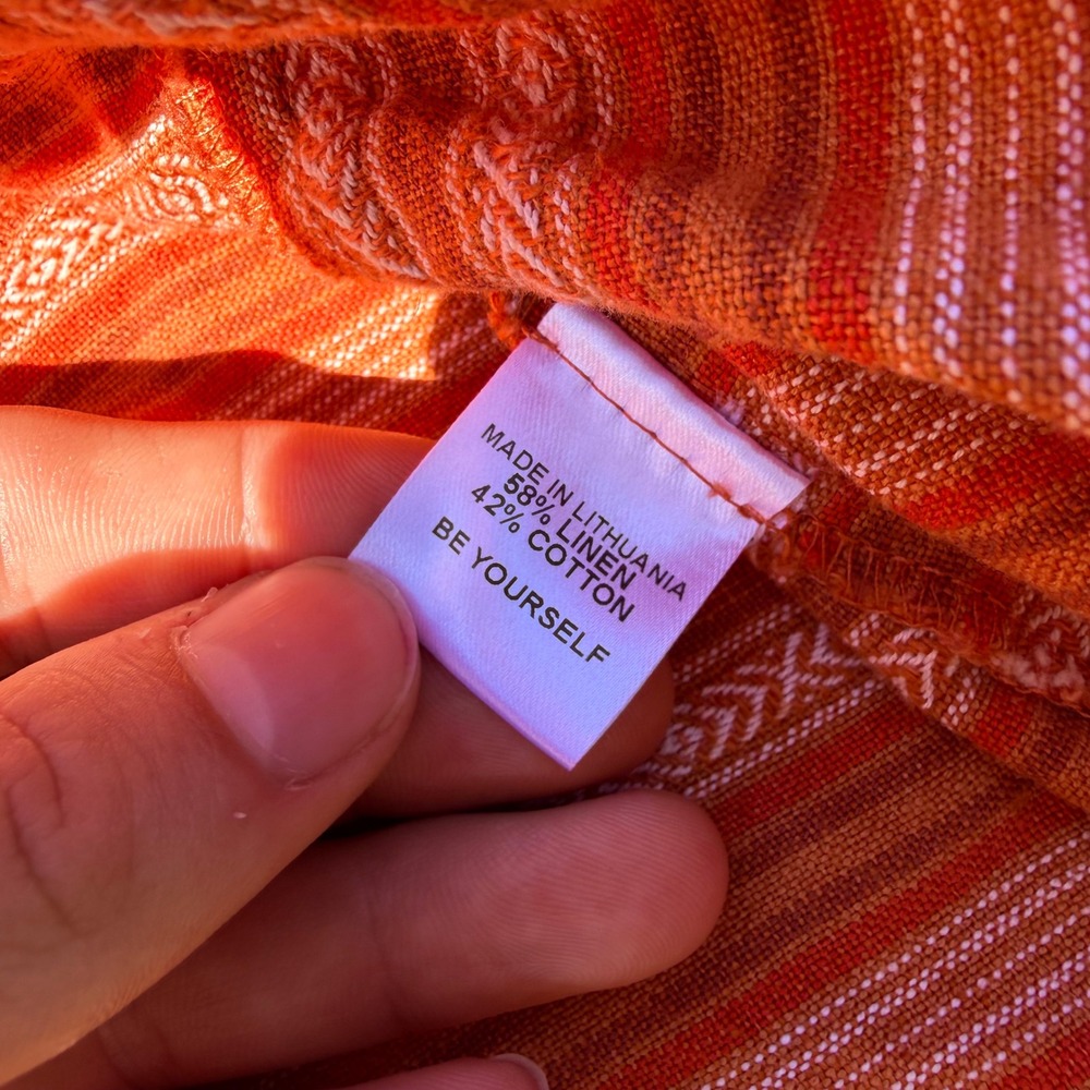 FLAX | Women Open Front Linen Blend Striped Jacket 1G Orange Boho Minimalist - Picture 4 of 8